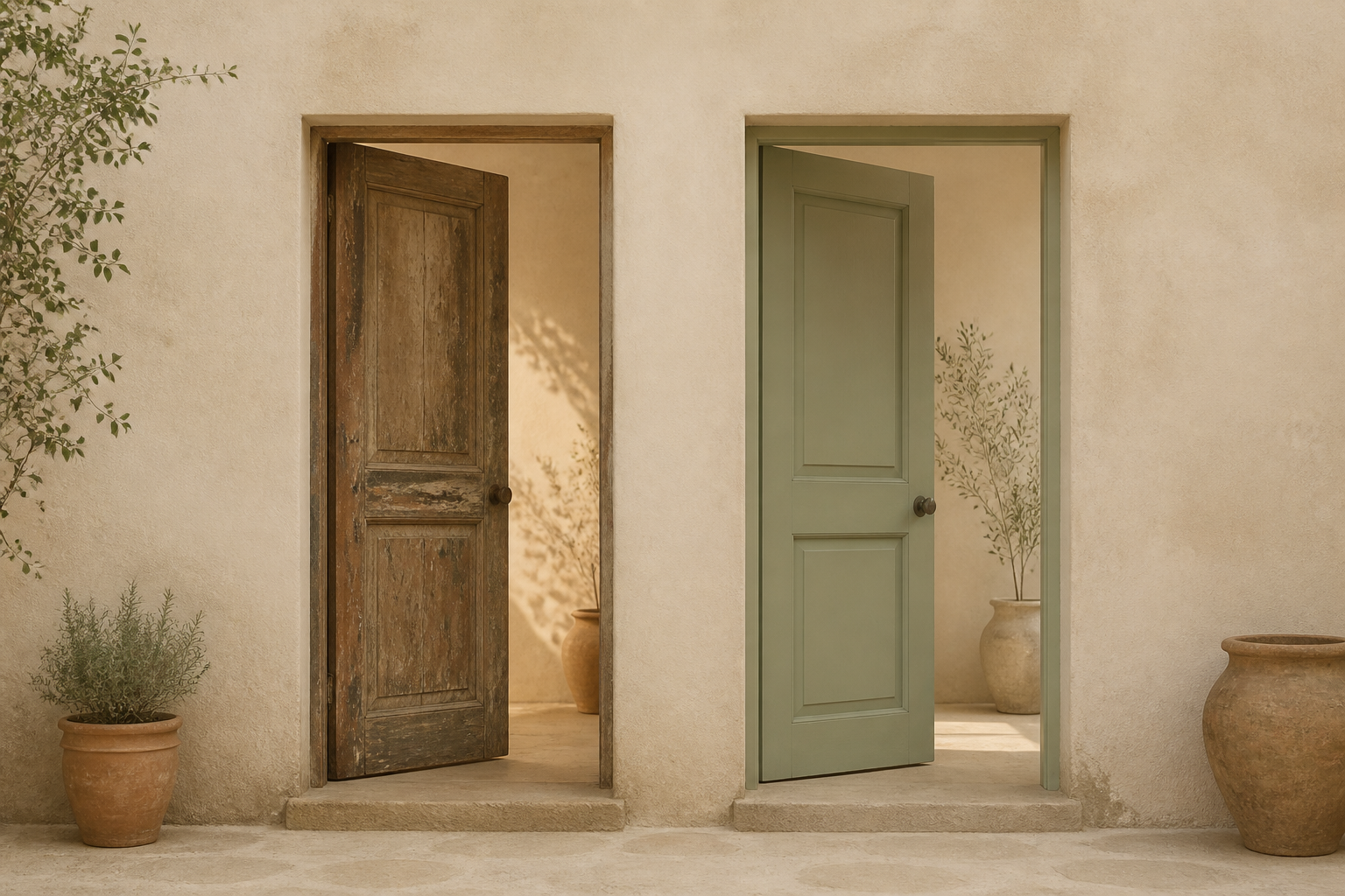 Codependency vs fawn response: two doors side by side in a cream wall