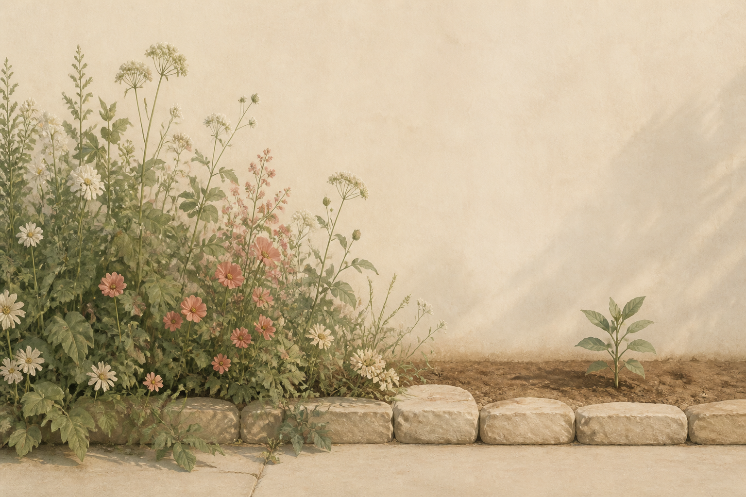 Codependency worksheets guide: a stone garden border between two flowerbeds