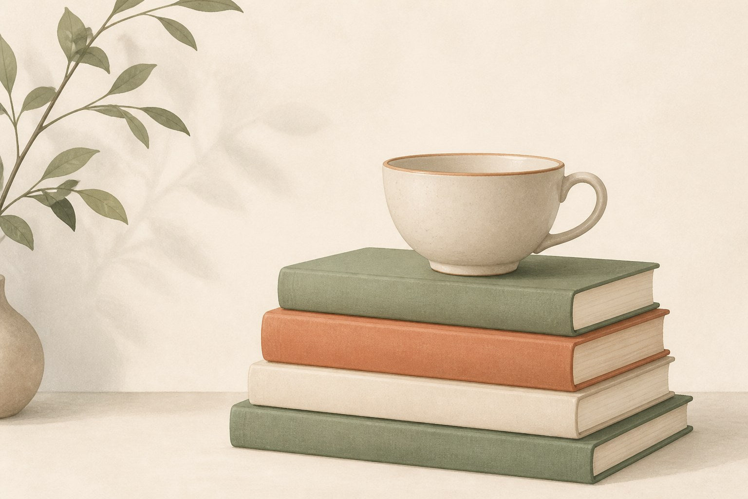 Eldest daughter syndrome: stacked books and resting teacup