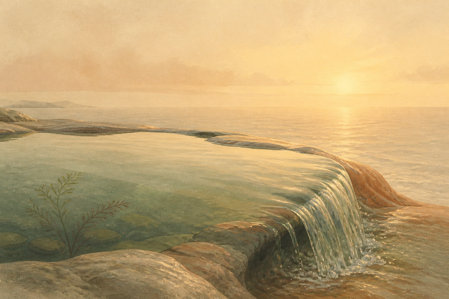 Emotional dysregulation: a small wave overtopping a tide pool at golden hour