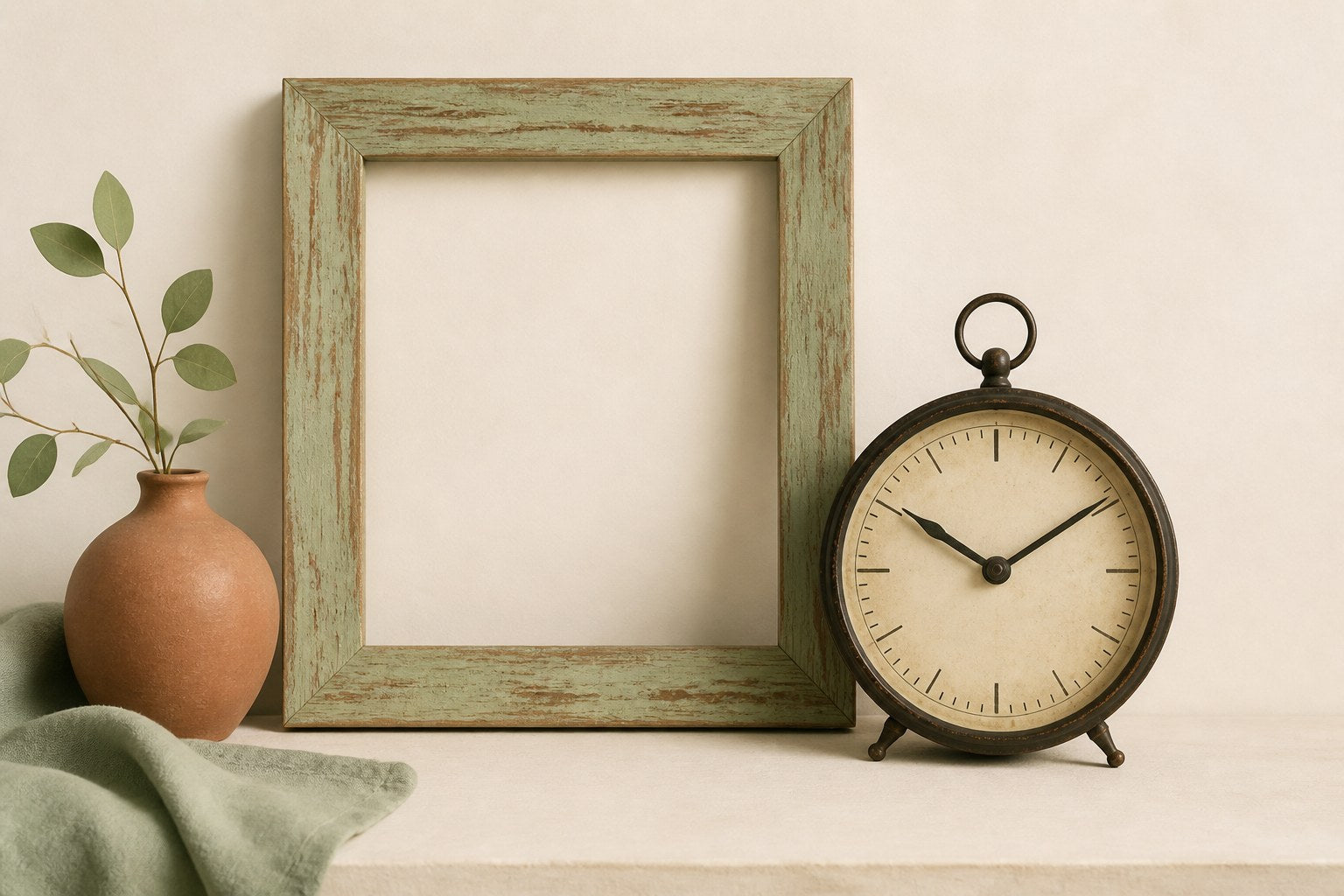 Emotional flashbacks: vintage clock and empty frame