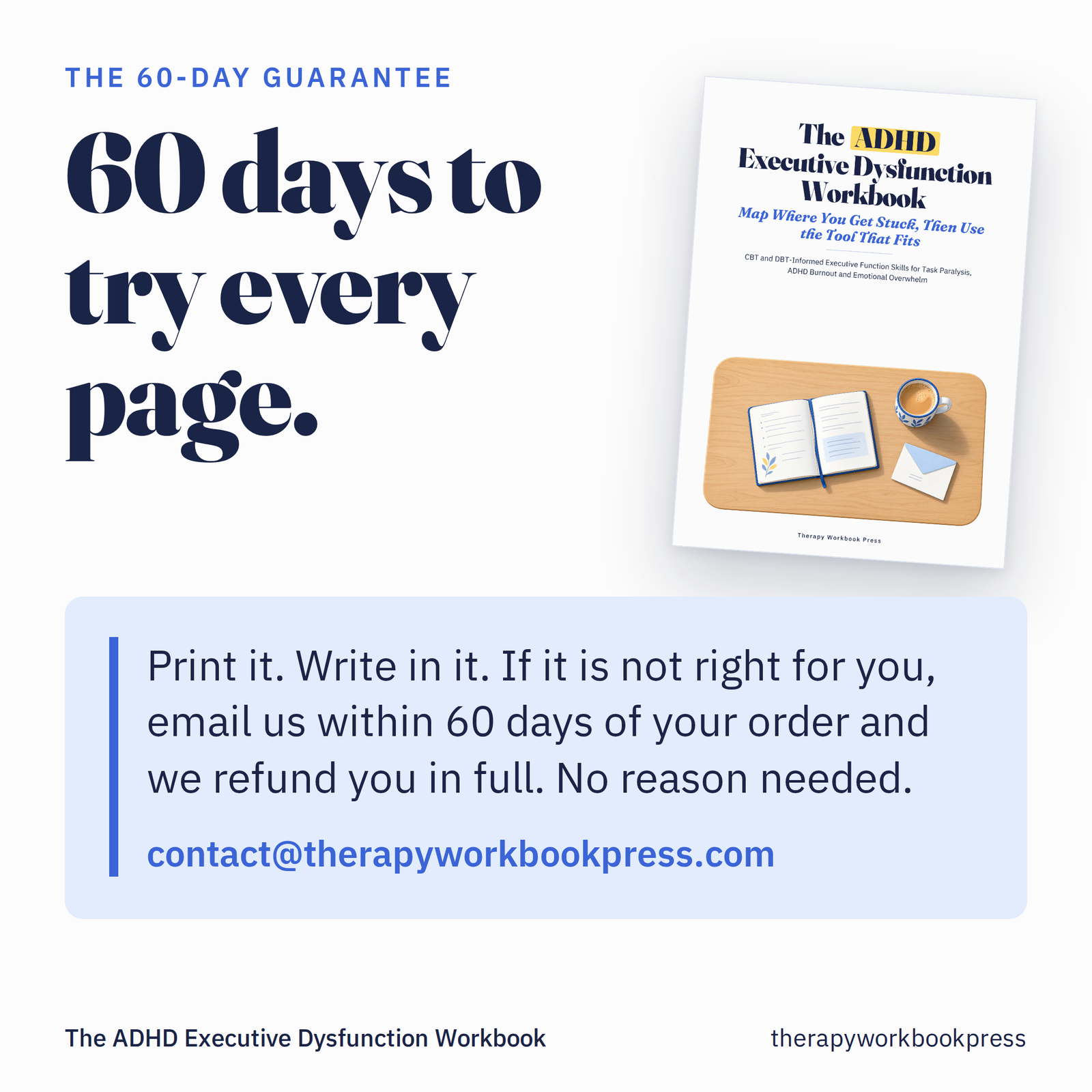 Card describing the 60-day guarantee: a full refund by email within 60 days of the order
