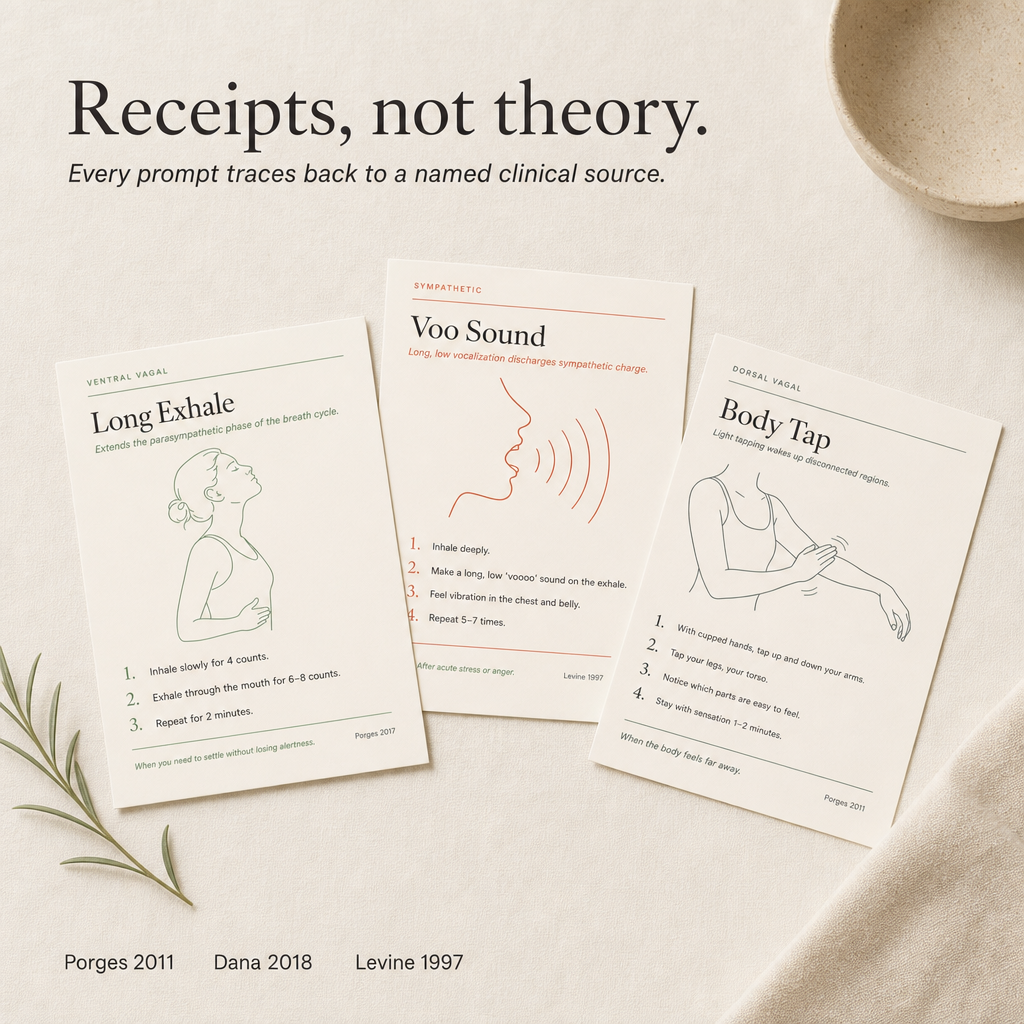 Somatic Coping Cards — 48 Body-First Techniques, Mapped to Your Nervous System State